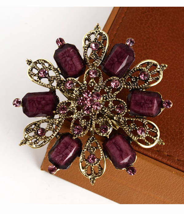 Crystal and turquoise mix flower brooch or pin