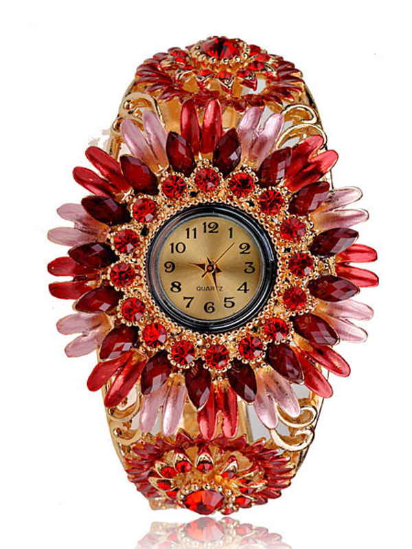 Crystal flower hinge bangle watch