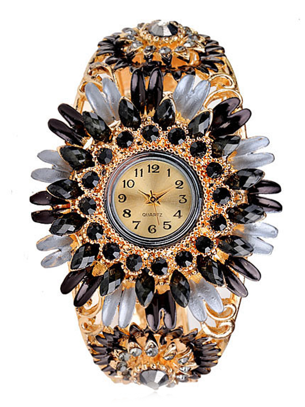 Crystal flower hinge bangle watch