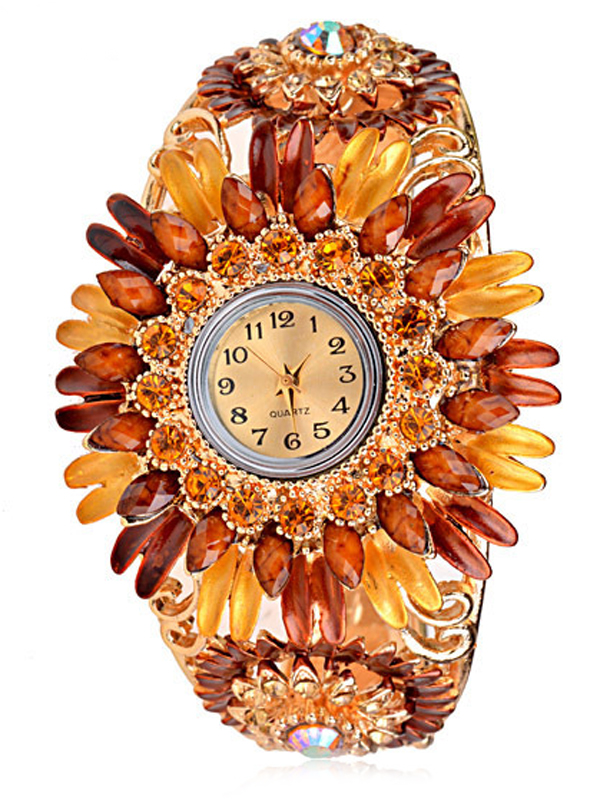 Crystal flower hinge bangle watch