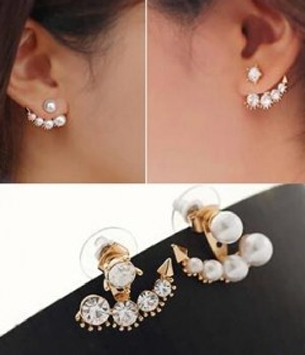 Unbalanced pearl and crystal ear jacket earring