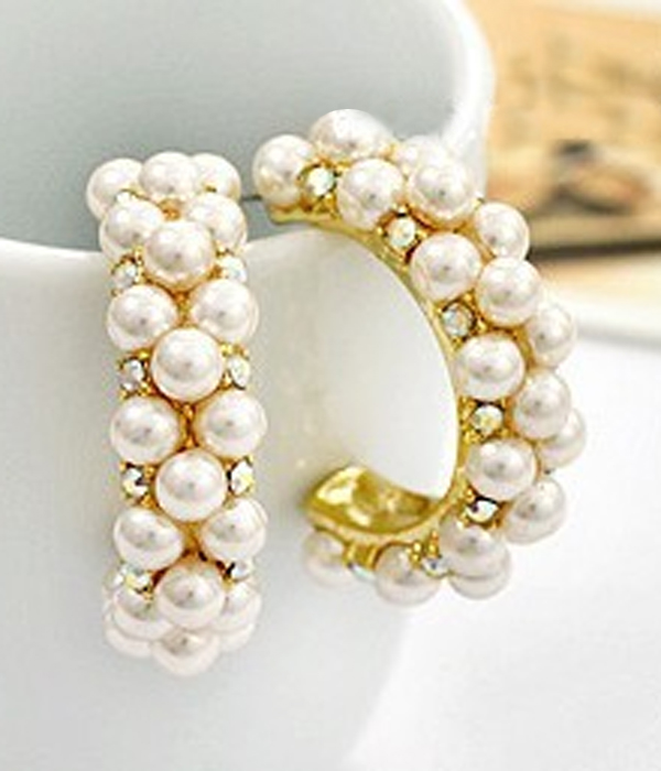 Multi pearl and crystal mix hoop earring