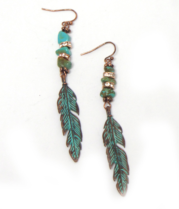 Thin feather fish hook earrings