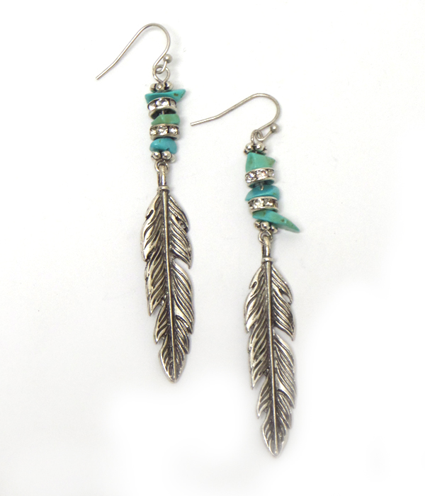 Thin feather fish hook earrings