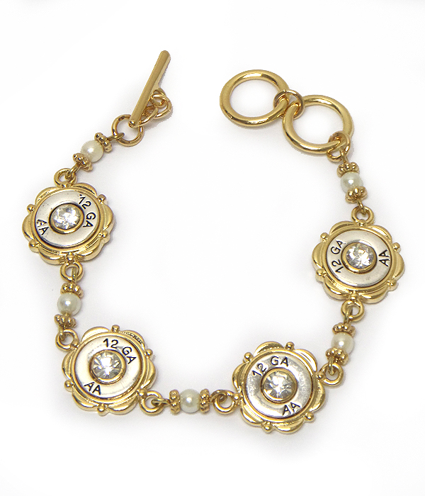 Crystal center bullet chain toggle bracelet