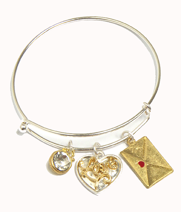Love letter theme charm adjustable wire bangle bracelet