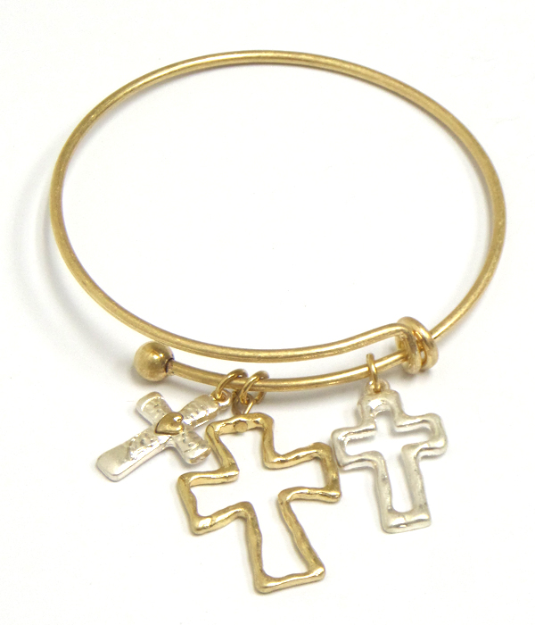 Religious theme multi cross charm adjustable bangle bracelet