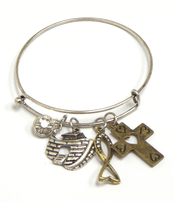 Religious theme noahs ark charm adjustable wire bangle bracelet