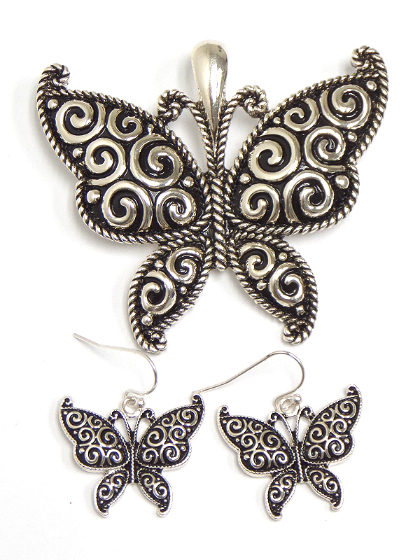 Tailored butterfly pendant and earring set