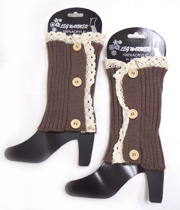Multi button and lace vintage crochet leg warmer boot cuffs