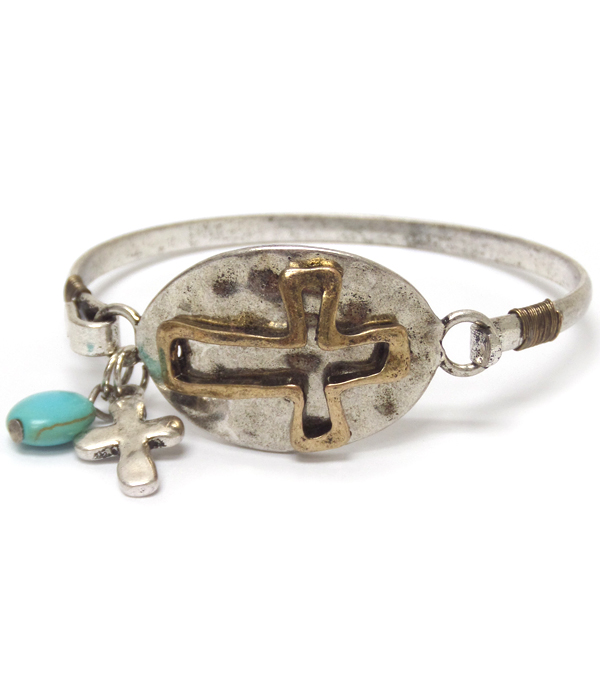 Cross charm thin bangle bracelet