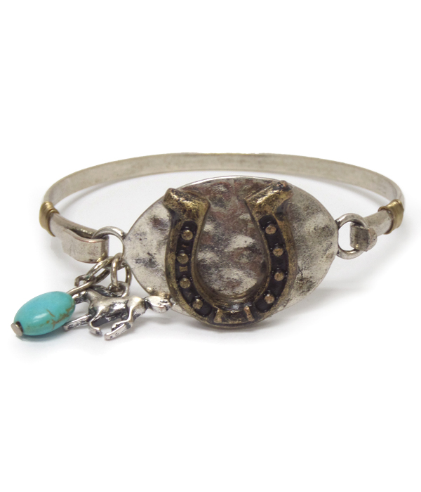 Horse shoe charm thin bangle bracelet 
