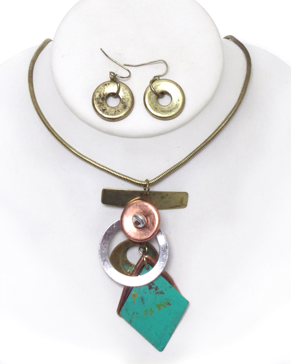 Multi shape metal drop neclkace set