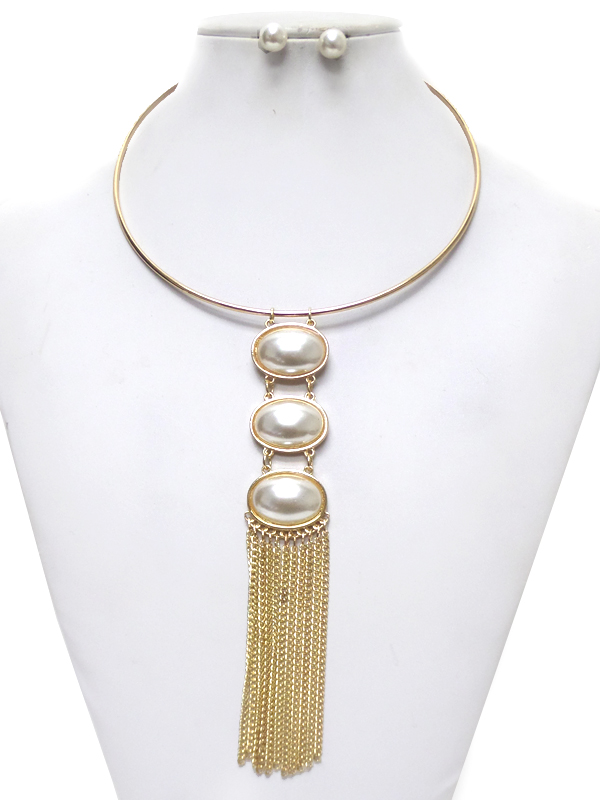 Pearl and tassel drop chocker necklace set