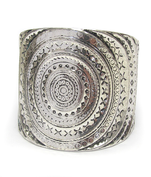 Wide textured metal bangle bracelet