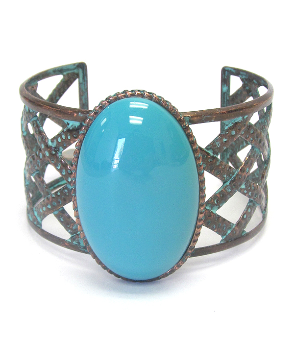 Turquoise and woven metal bracelet