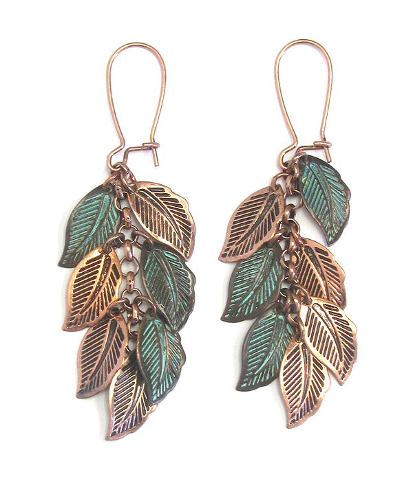 Multi textured metal leaf drop earring