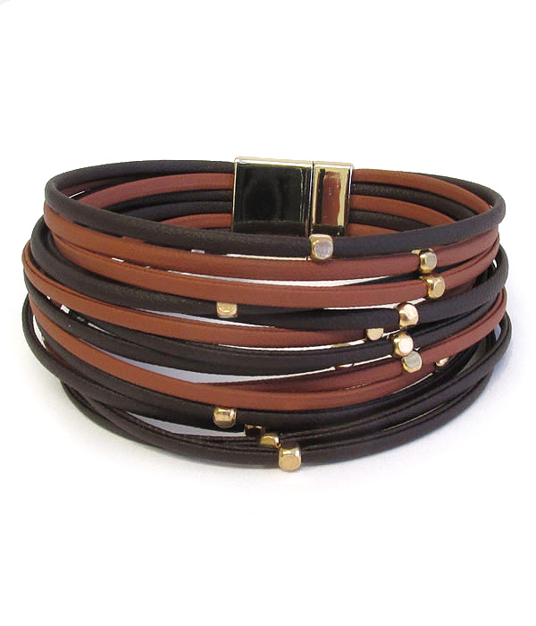 Multi metal chip and leatherette layer magnetic bracelet