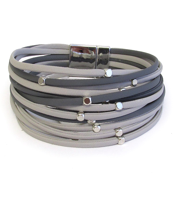 MULTI METAL CHIP AND LEATHERETTE LAYER MAGNETIC BRACELET