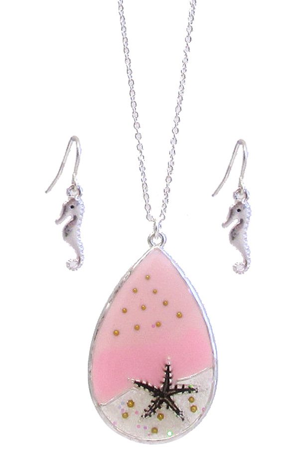 Sealife theme epoxy pendant necklace set - starfish