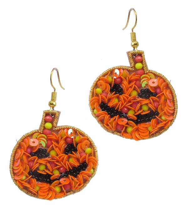 HANDMADE HALLOWEEN THEME MULTI SEEDBEAD EARRING - PUMPKIN