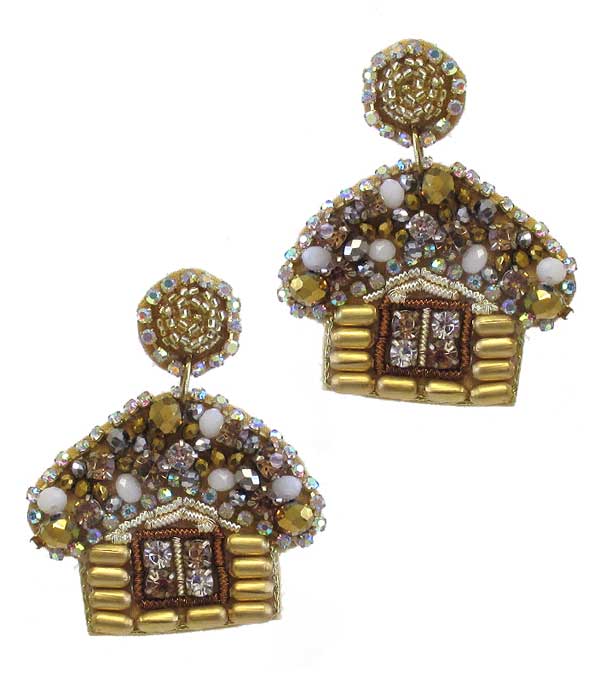 HANDMADE CHRISTMAS THEME MULTI SEEDBEAD EARRING - SNOW HOUSE