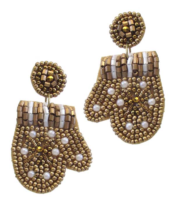 Handmade christmas theme multi seedbead earring - snow gloves