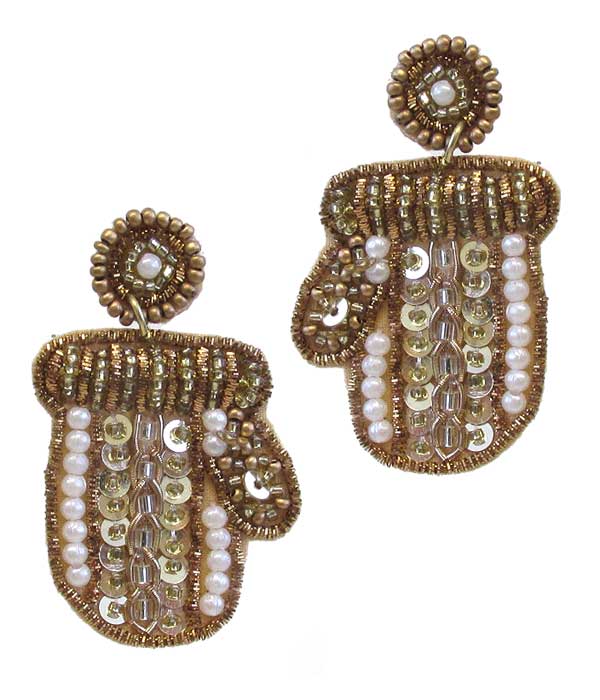 HANDMADE CHRISTMAS THEME MULTI SEEDBEAD EARRING - SNOW GLOVES