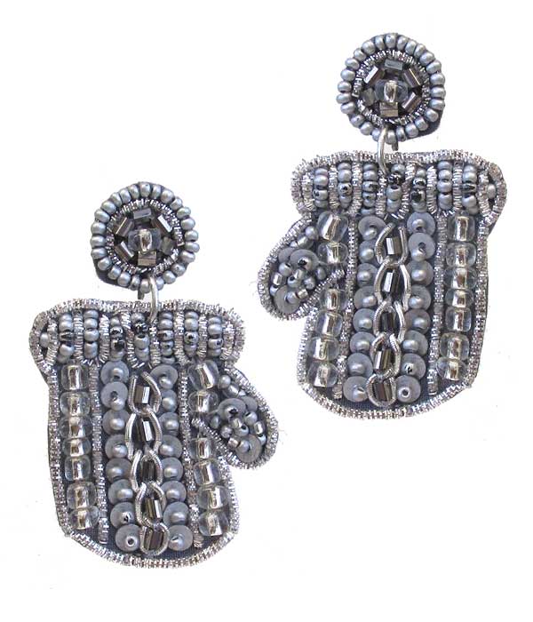 Handmade christmas theme multi seedbead earring - snow gloves