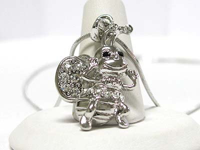 Made in korea whitegold plating crystal bee pendant necklace