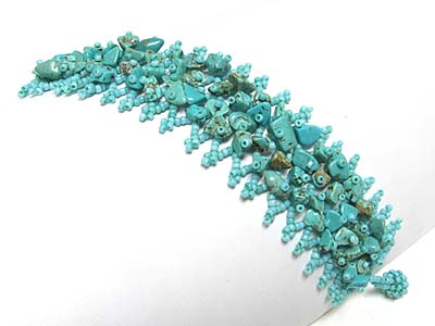 4 line genuine stone and seed bead bracelet