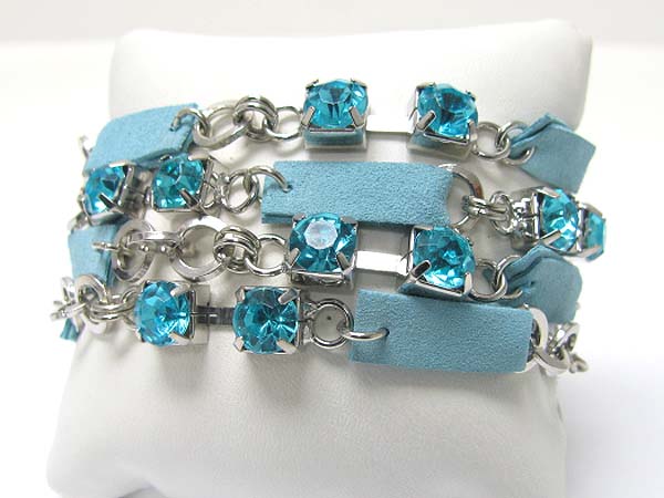 Cfour row crystal and suede link toggle bracelet 