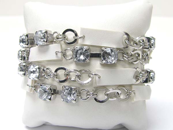CFOUR ROW CRYSTAL AND SUEDE LINK TOGGLE BRACELET