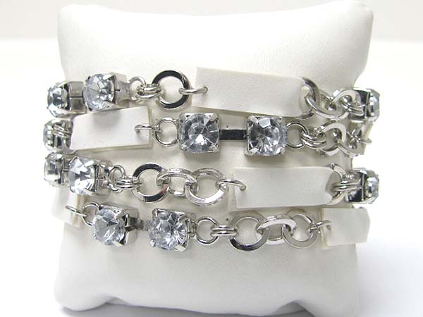 Cfour row crystal and suede link toggle bracelet