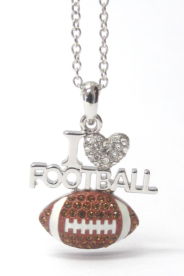 Made in korea whitegold plating crystal stud i love football pendant necklace