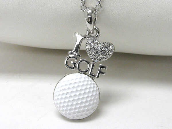 Made in korea whitegold plating crystal stud i love golf pendant necklace