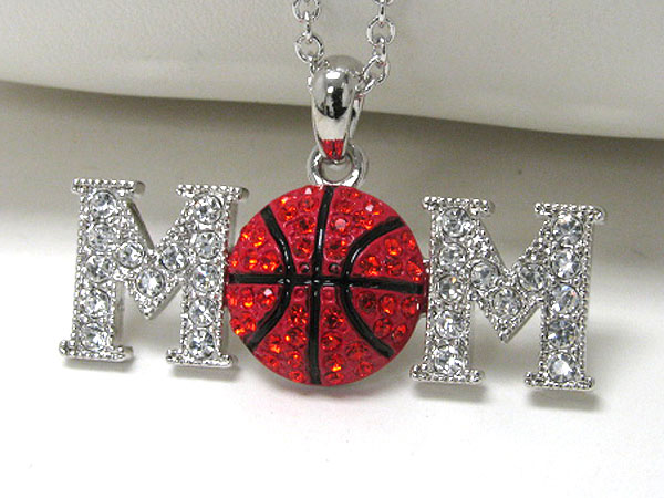 Made in korea whitegold plating crystal stud basketball mom pendant necklace