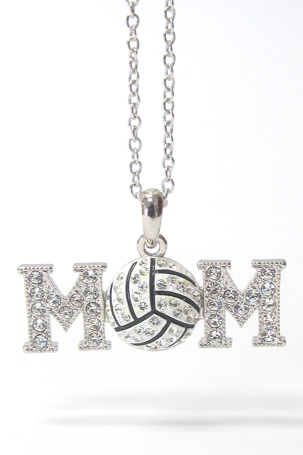 Made in korea whitegold plating crystal stud volleyball mom pendant necklace