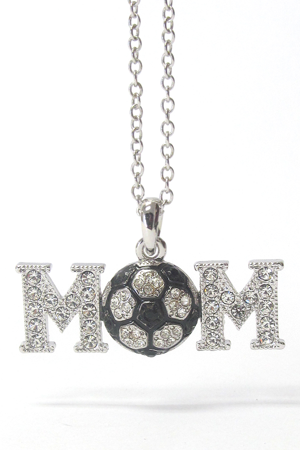 Made in korea whitegold plating crystal stud soccer mom pendant necklace