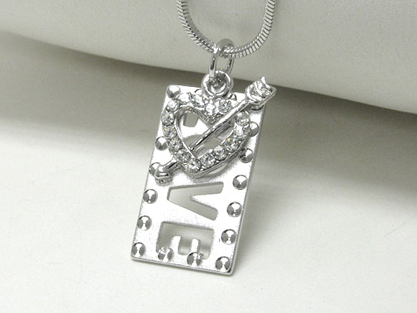 Made in korea whitegold plating crystal stud love theme pendant necklace