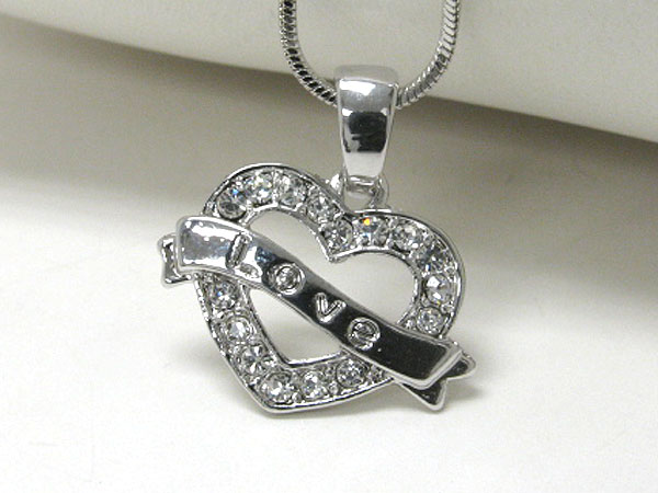 Made in korea whitegold plating crystal stud love theme heart pendant necklace -valentine