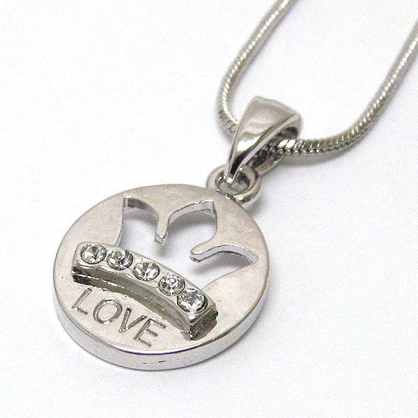 Made in korea whitegold plating crystal stud love theme crown pendant necklace