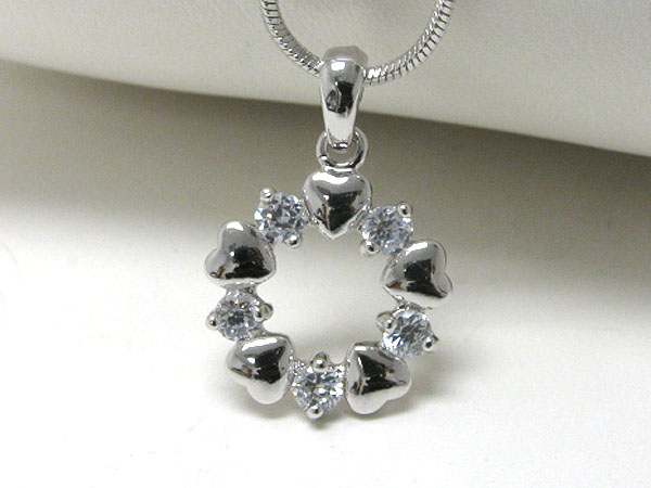 Made in korea whitegold plating crystal stud crystal and heart link round pendant necklace