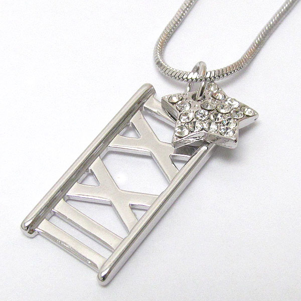 Made in korea whitegold plating crystal stud star and roman number pendant necklace