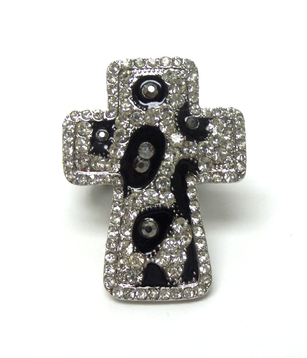 Cross with leopard epoxy crystal stretch ring 