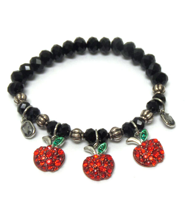 Apple charm black beads bracelet