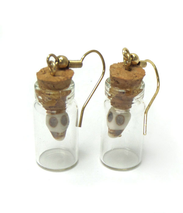 Skull in bottle earring