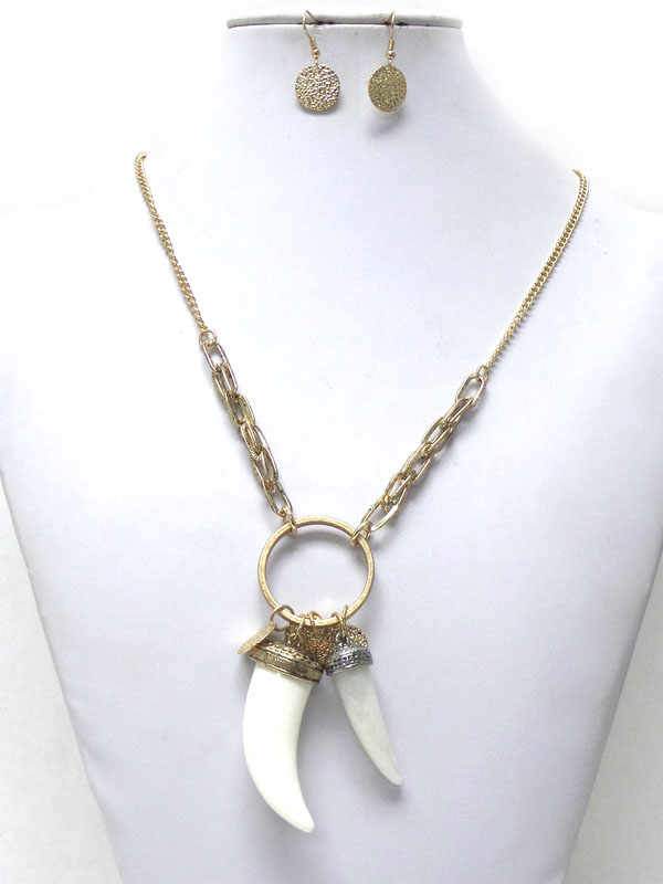 Double horn drop long necklace set