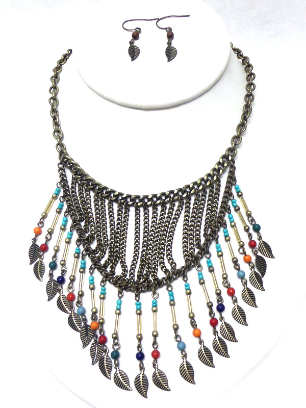 Frindge leaf drop necklace set