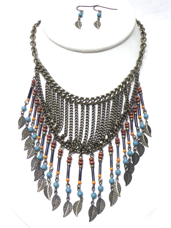 Frindge leaf drop necklace set